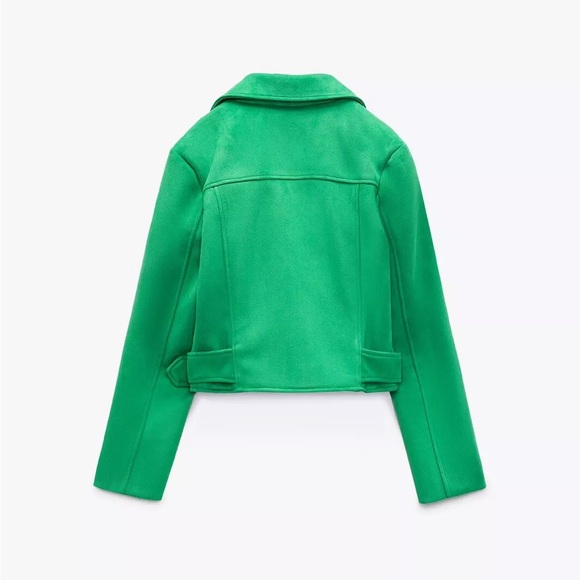 ZARA ~ ZARA GREEN FAUX SUEDE BIKE JACKET WITH Zippers And Belt - Picture 8 of 14